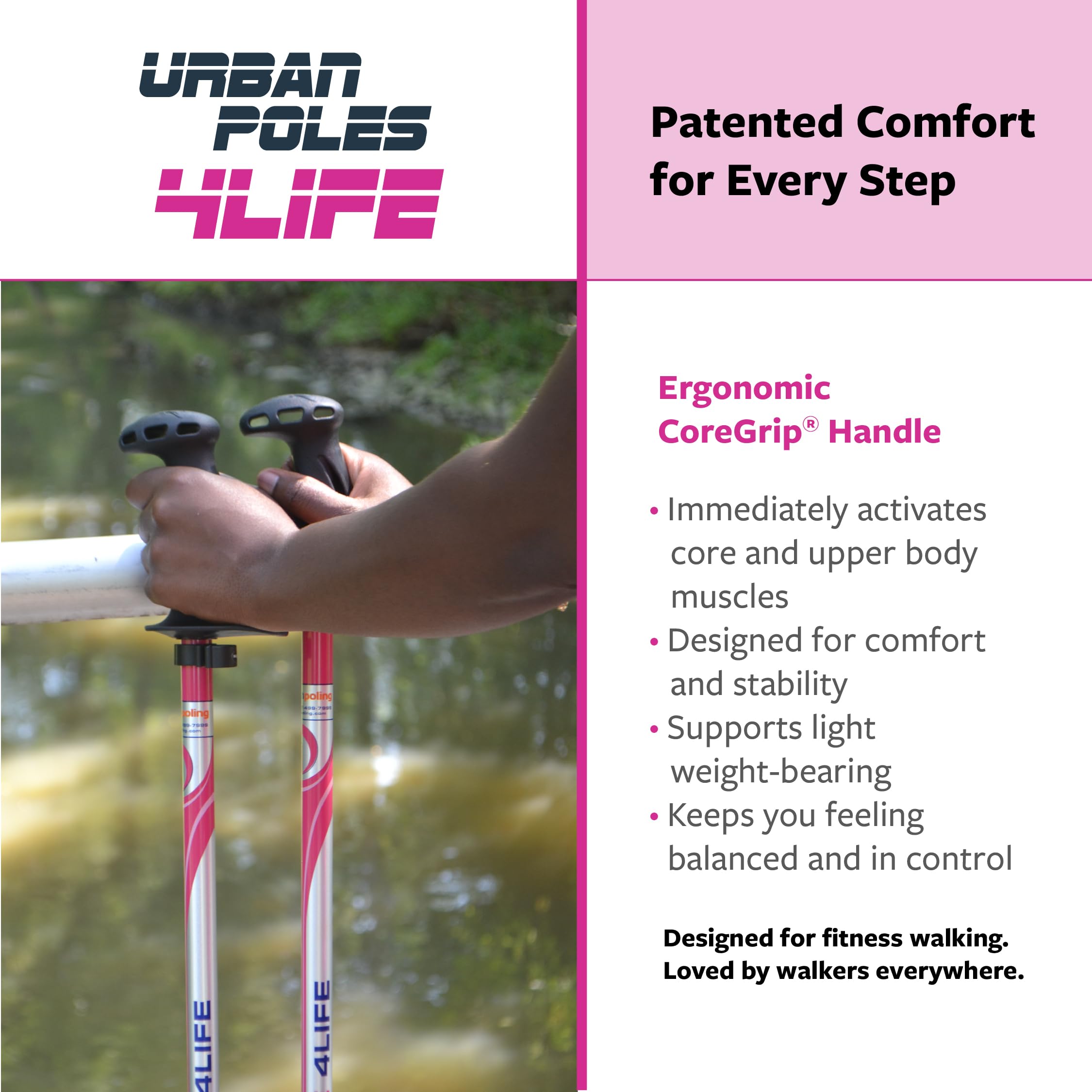 Urban Poling 4LIFE anti-vibration features enhance comfort on varied terrain