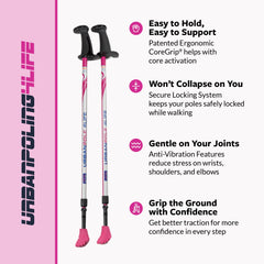 Urban Poling 4LIFE twist-lock adjustment enables quick, secure height changes