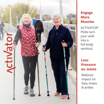 Urban Poling ACTIVATOR MODA silver frame blue grip emphasizes ergonomic comfort.