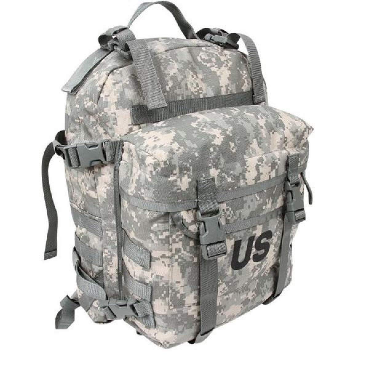 US Government Manufacturer MOLLE Assault Pack ACU front view, ready for rugged field use.