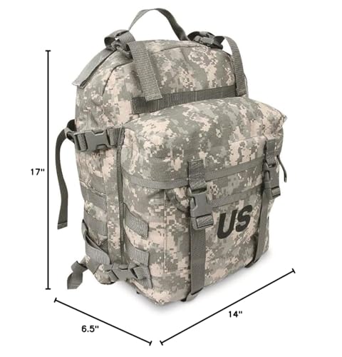 US Government Manufacturer MOLLE Assault Pack ACU interior, organized compartments for gear.