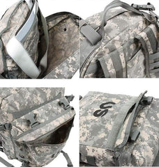 US Government Manufacturer MOLLE Assault Pack ACU side buckle, durable closure for daily carry.