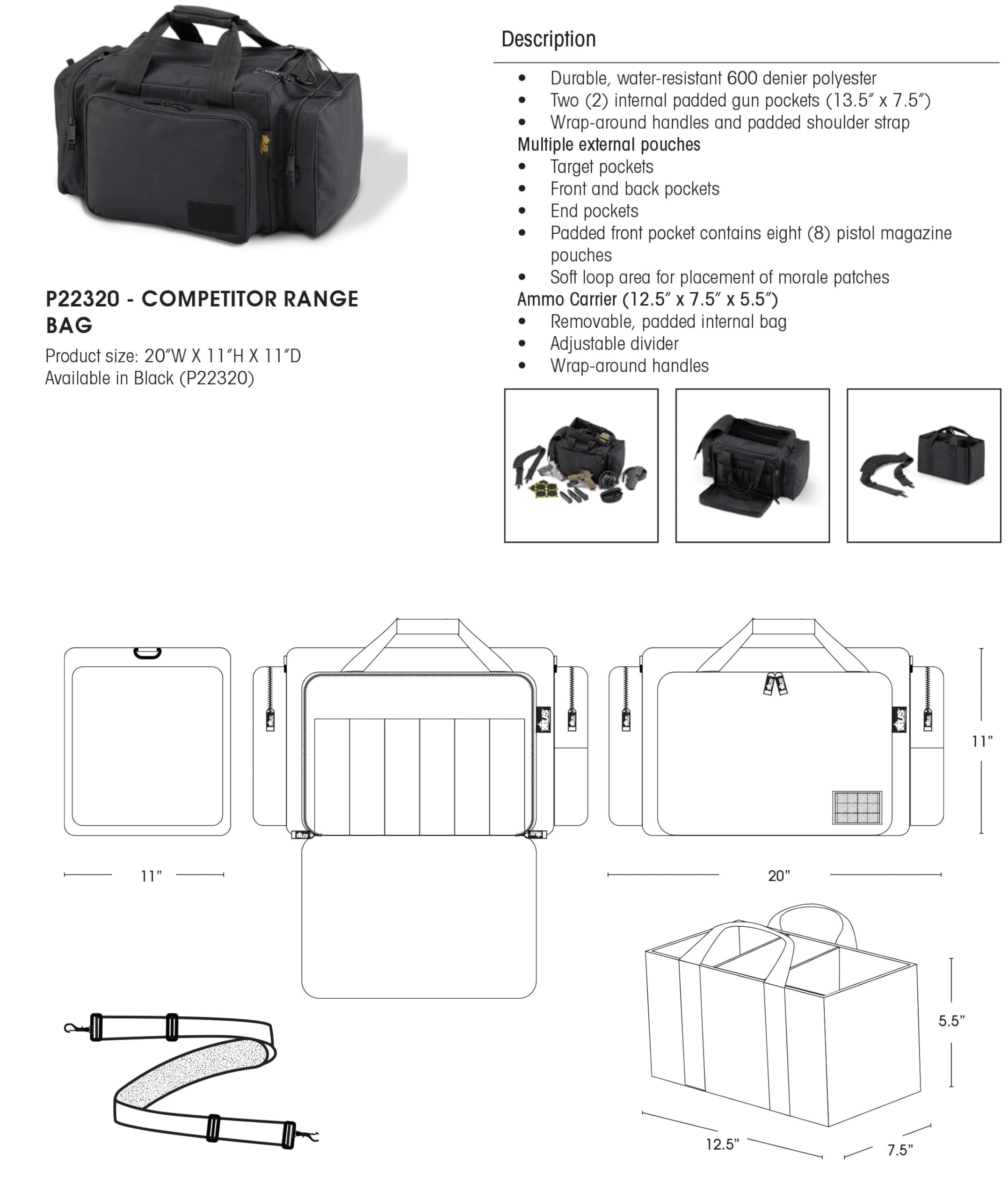 US PeaceKeeper Competitor Range Bag heavy-duty water-resistant fabric protects gear in any weather