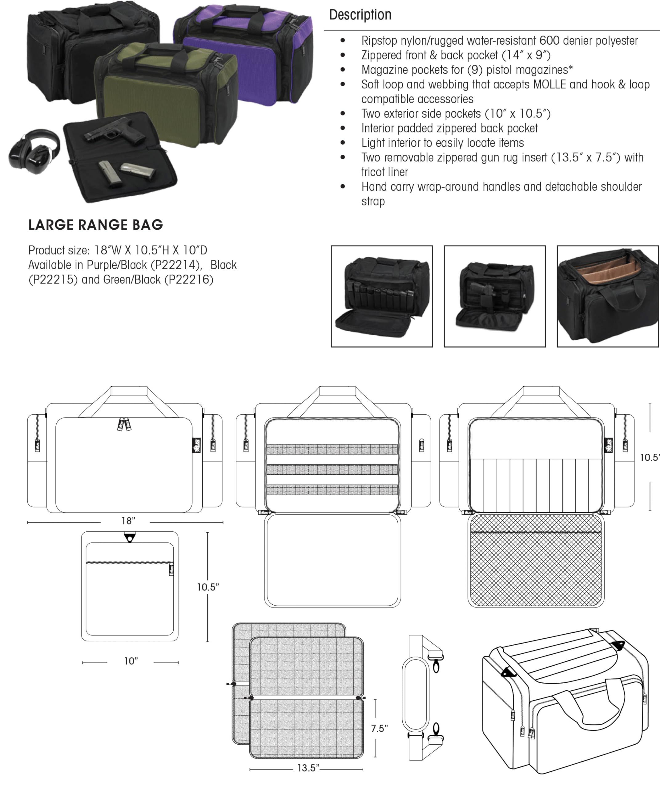 US PeaceKeeper P22216 exterior pockets and MOLLE-compatible wall for accessories.