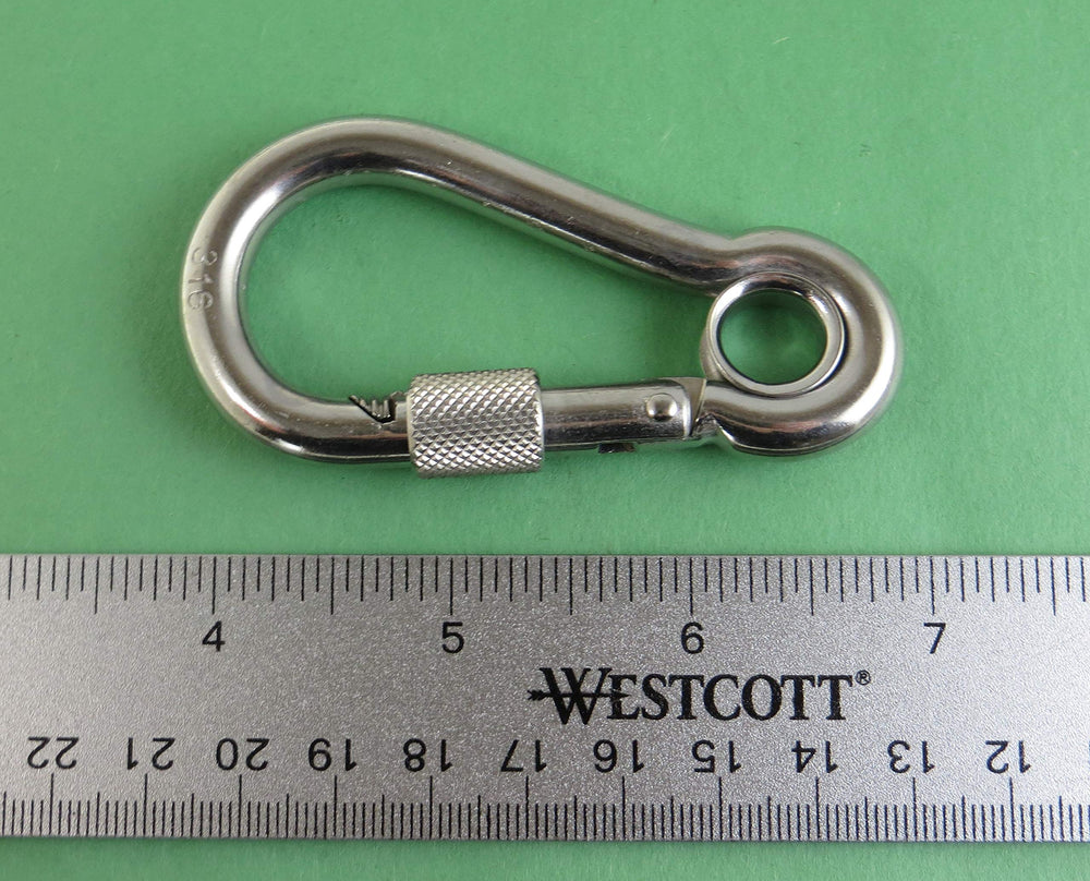 Close-up of removable eyelet on US Stainless spring hook for flexible attachment.