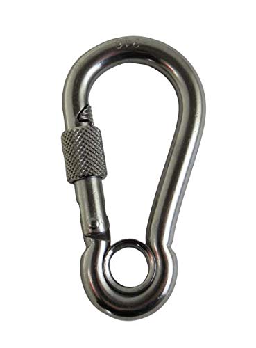 US Stainless 316 marine-grade spring hook with screw nut and eyelet, corrosion resistant.