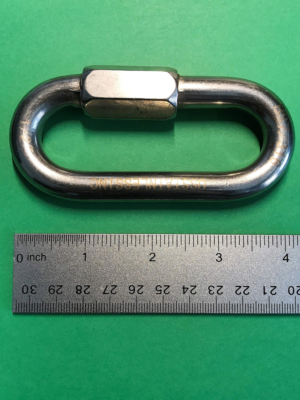US Stainless 316 quick link half-inch laser etched marking for easy size verification