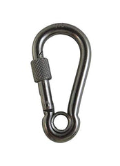 US Stainless 316 spring hook closed view highlights secure screw nut closure for outdoor gear