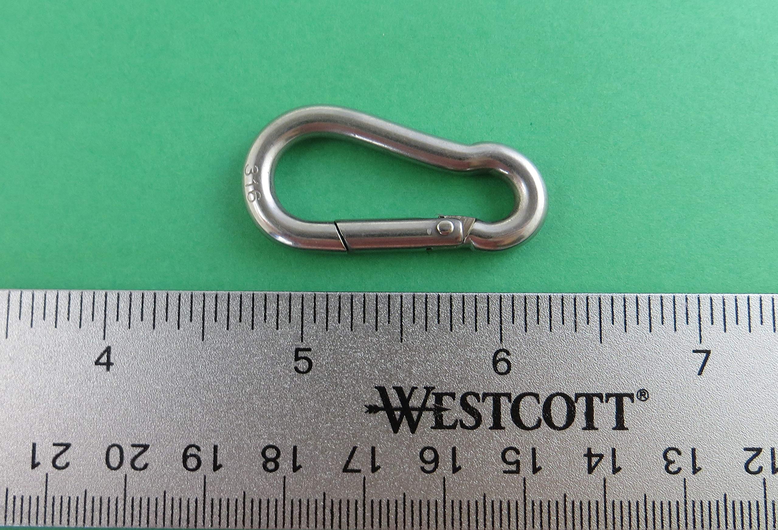 US Stainless 316 spring hook with polished surface for smooth handling.