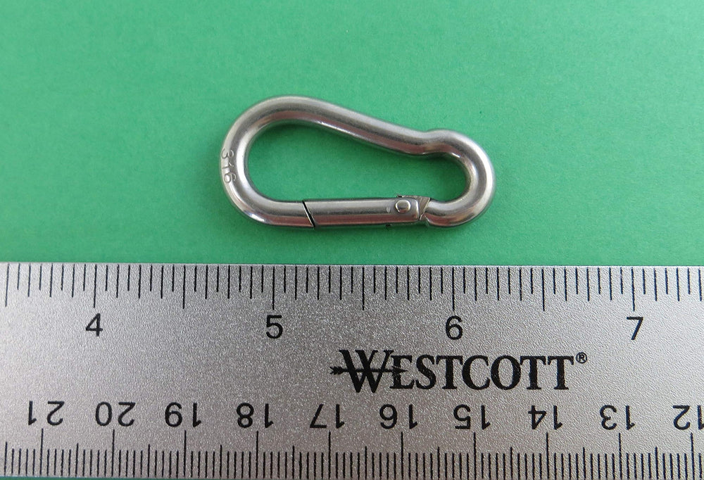 US Stainless 316 spring hook with polished surface for smooth handling.