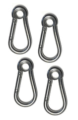US Stainless 4-pack 316 spring hooks with eyelet 516 close-up, corrosion resistant for marine use