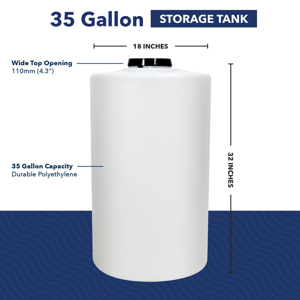 US Water Systems 35-gallon tank large opening highlights easy filling and cleaning.