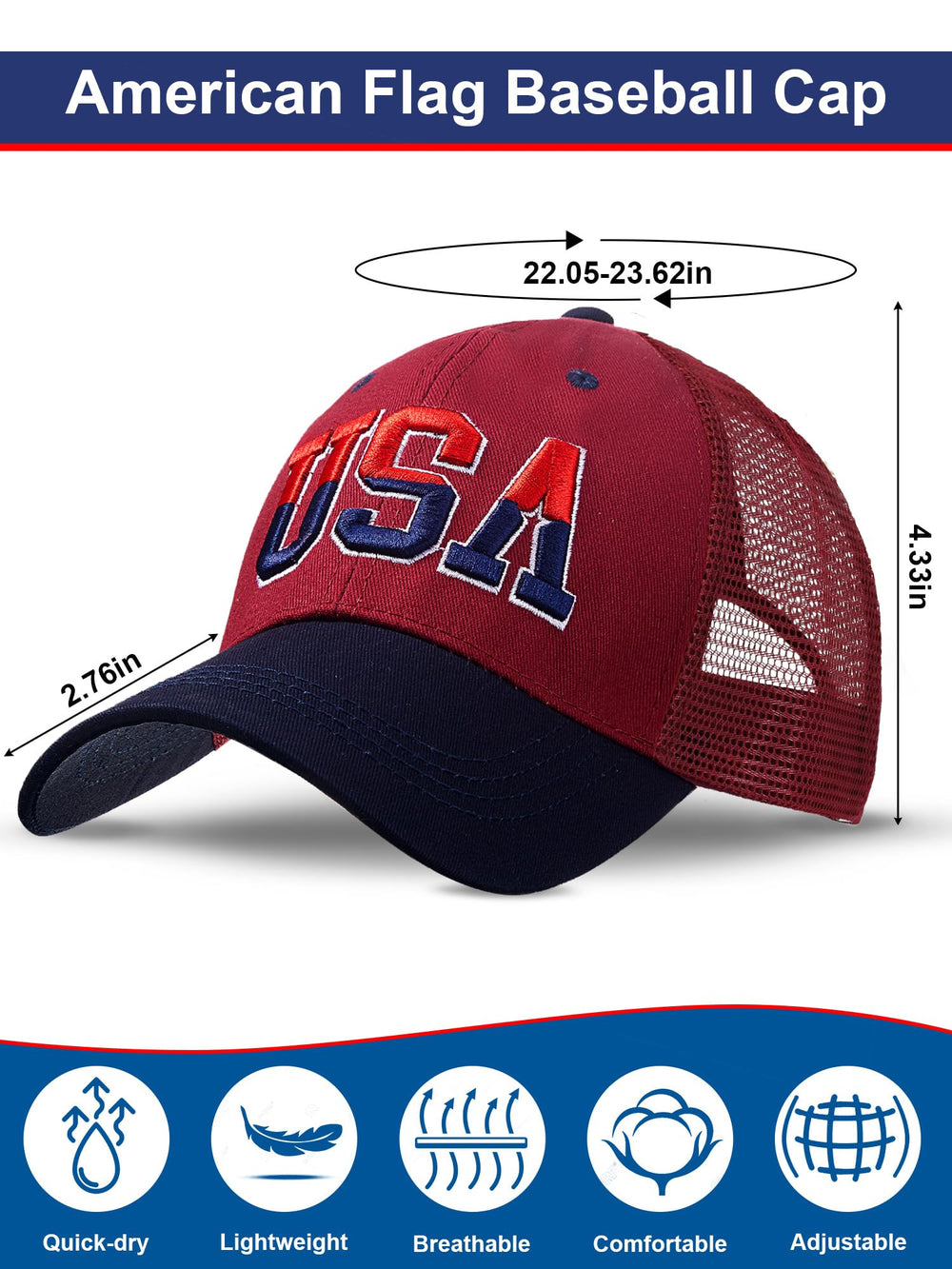 Back view of adjustable strap on the USA hat set