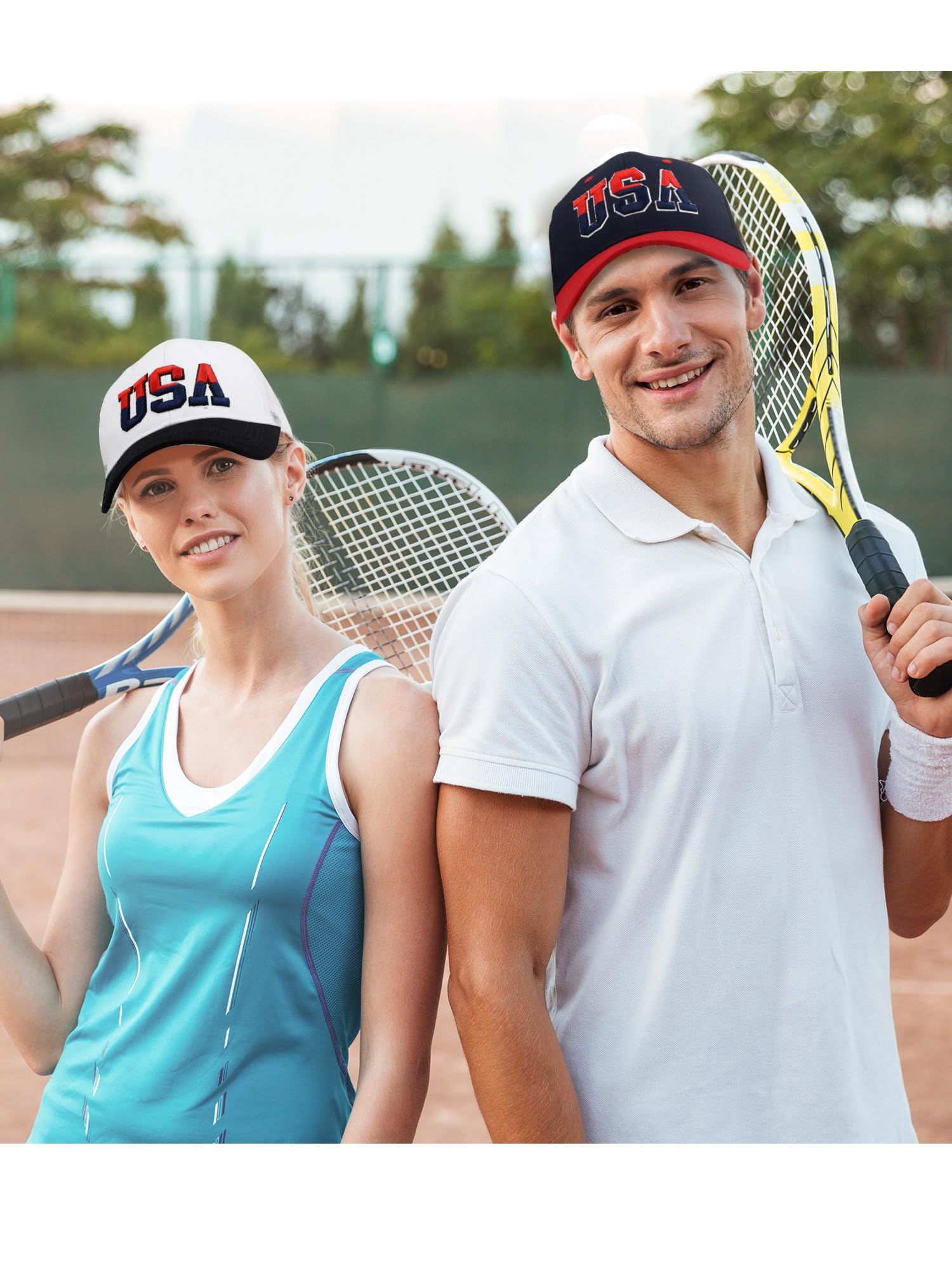 Pack of four patriotic hats in packaging