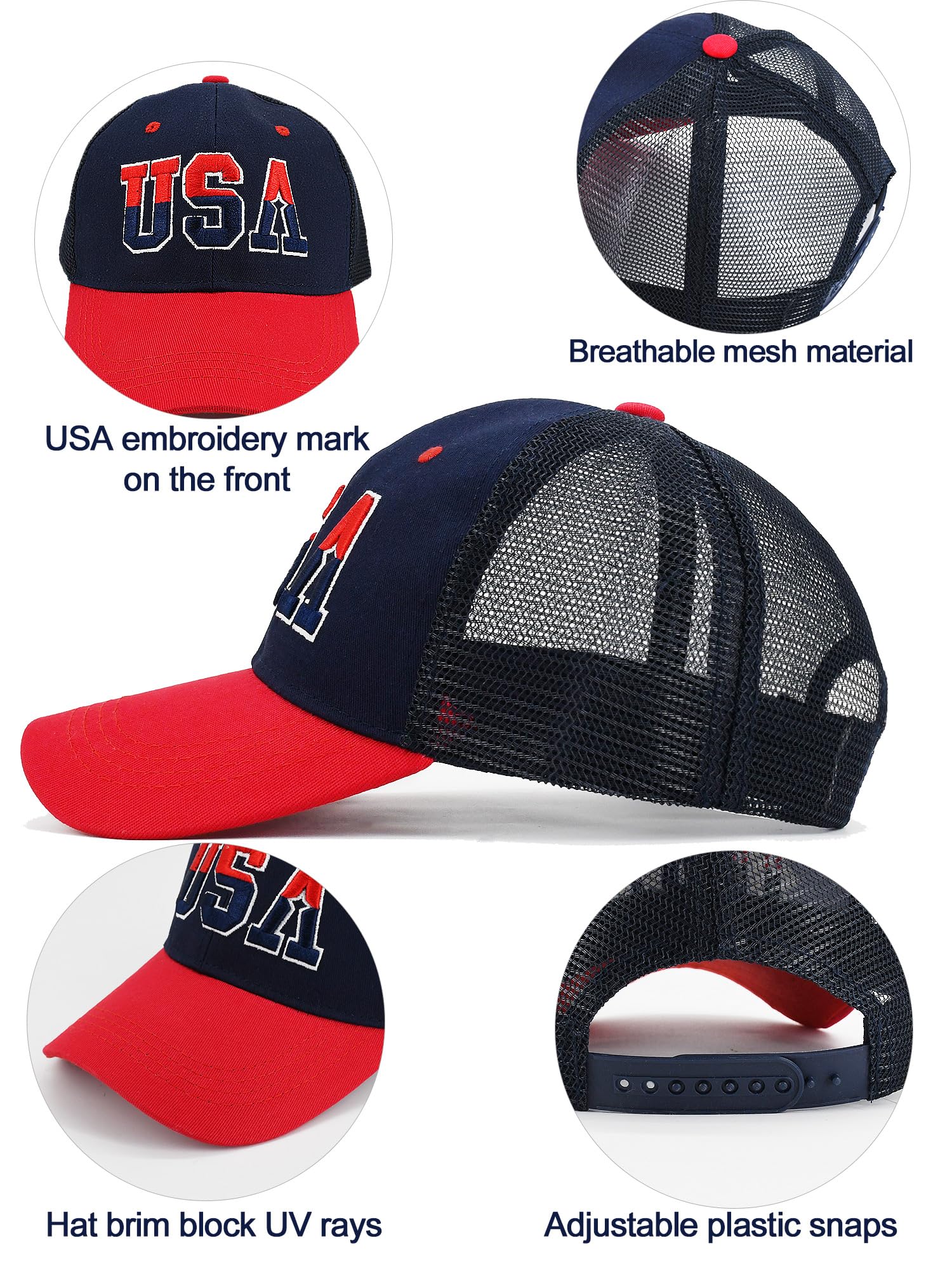 Side view showing American flag pattern on the hats