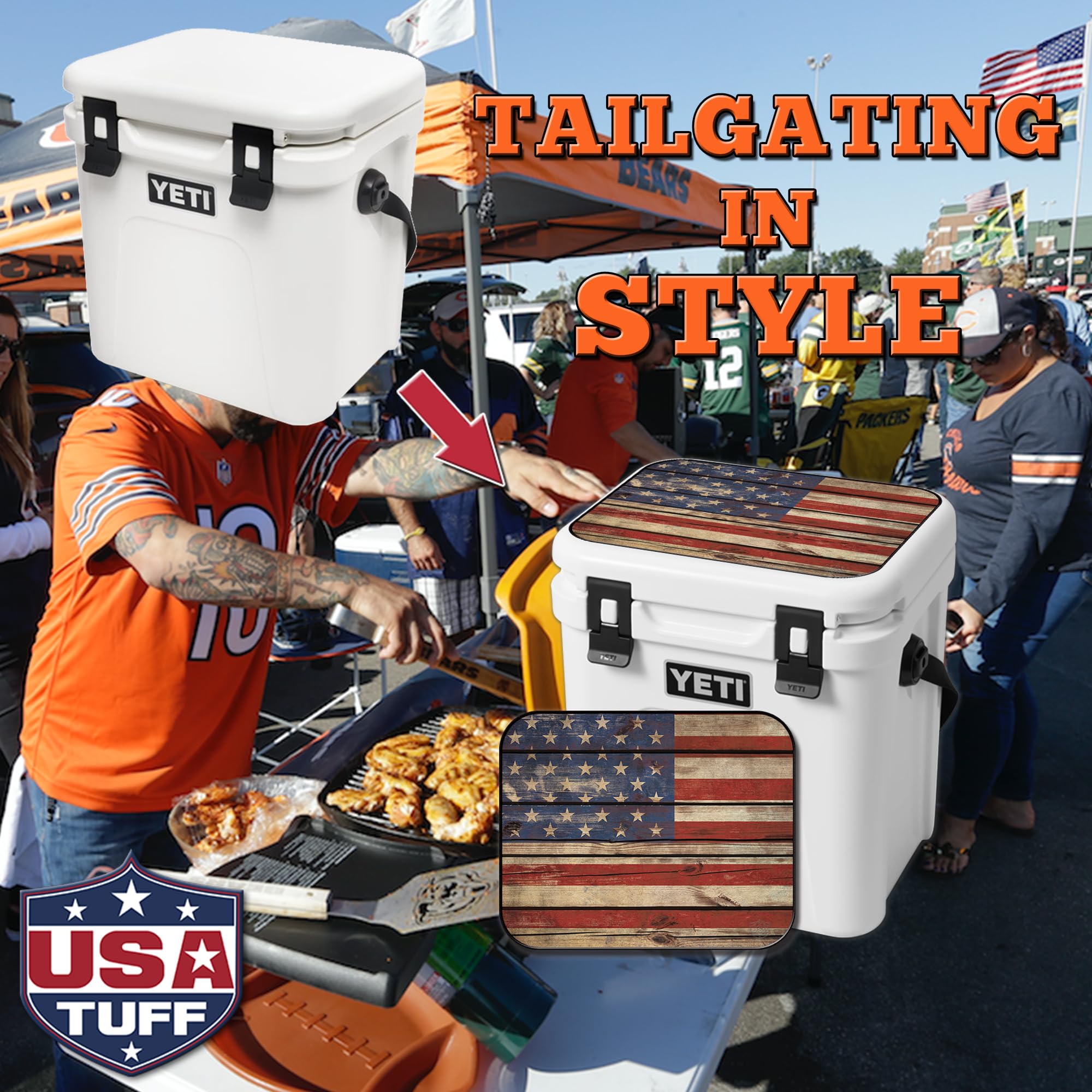 USATuff Roadie 24qt with stylish wrap during tailgating and camping.