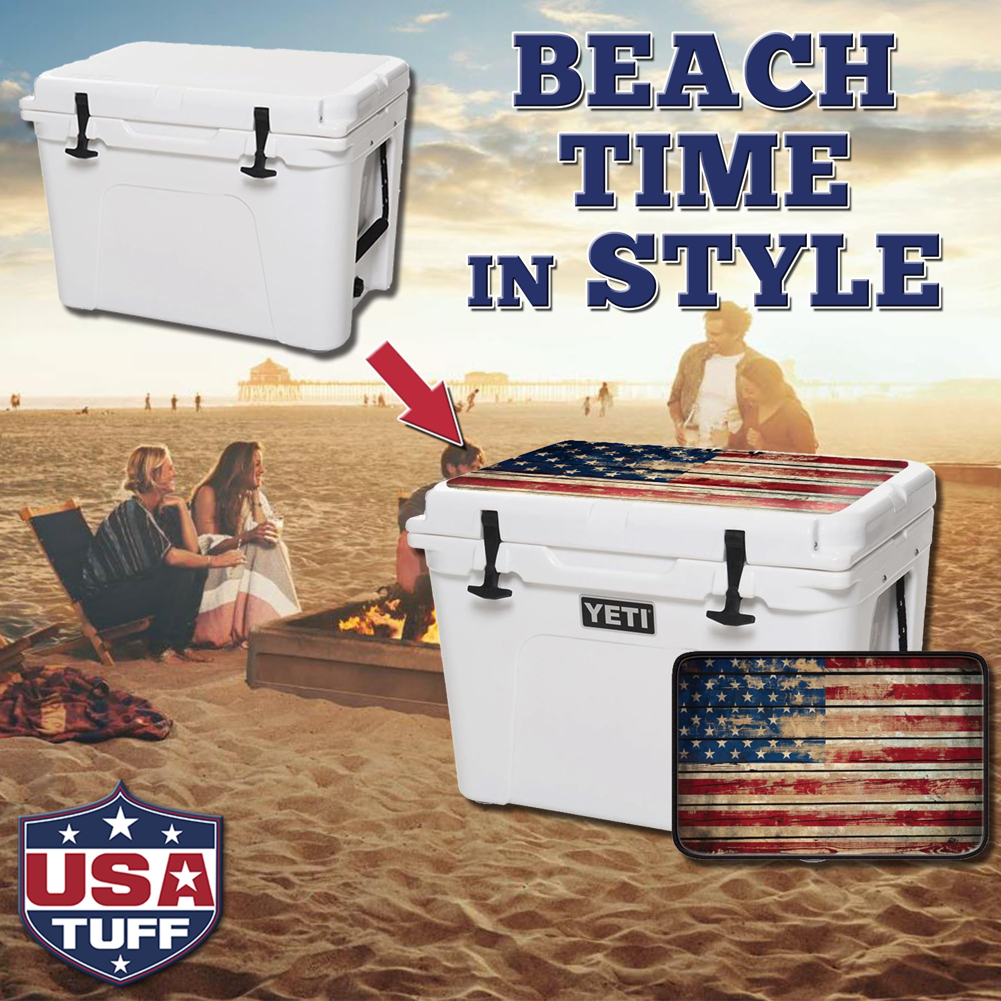 USATuff YETI 65 qt Tundra wrap Old Glory design enhances style