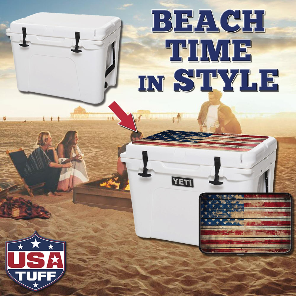 USATuff YETI 65 qt Tundra wrap Old Glory design enhances style
