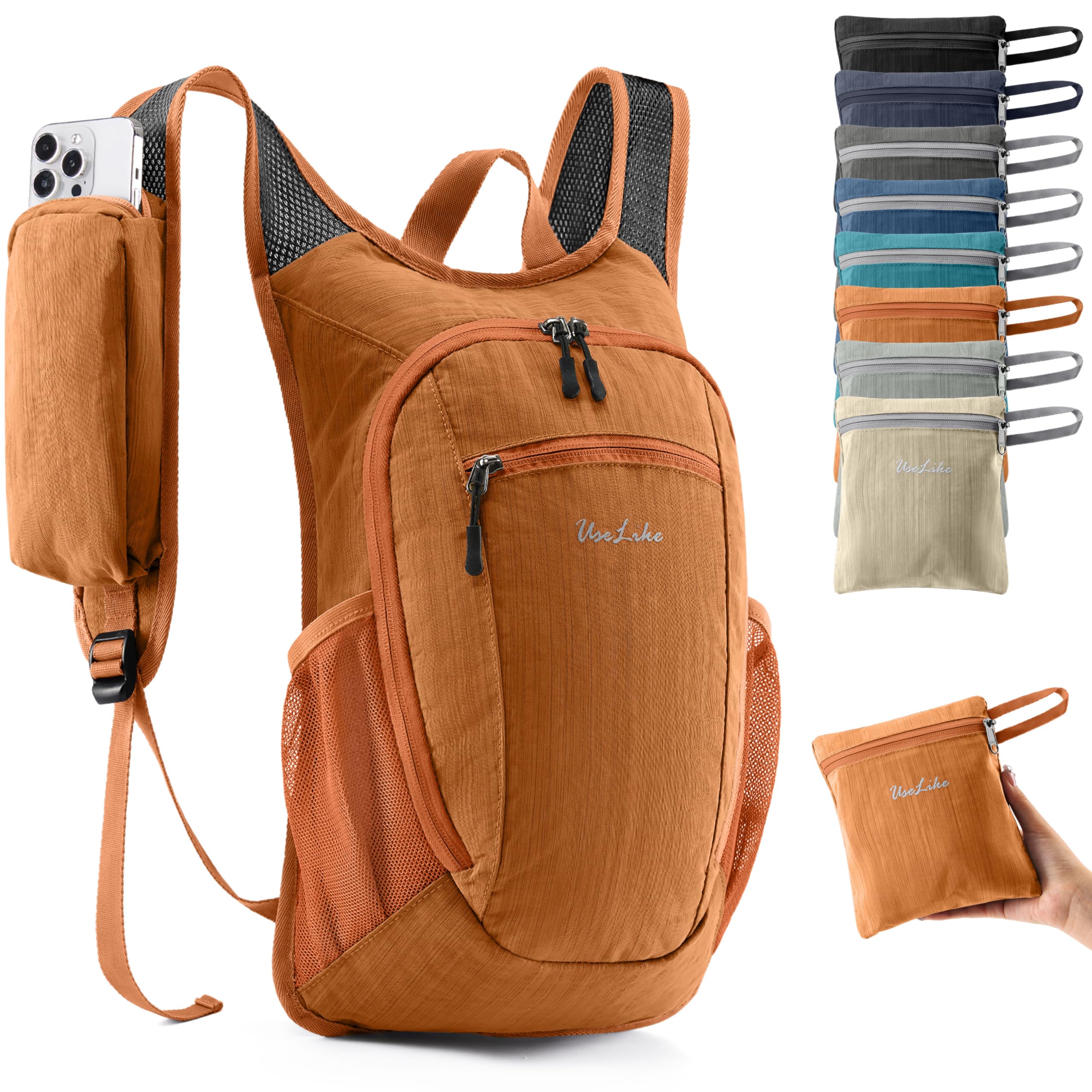 Uselike 10L hiking backpack front view shows compact everyday carry for outdoor adventures.