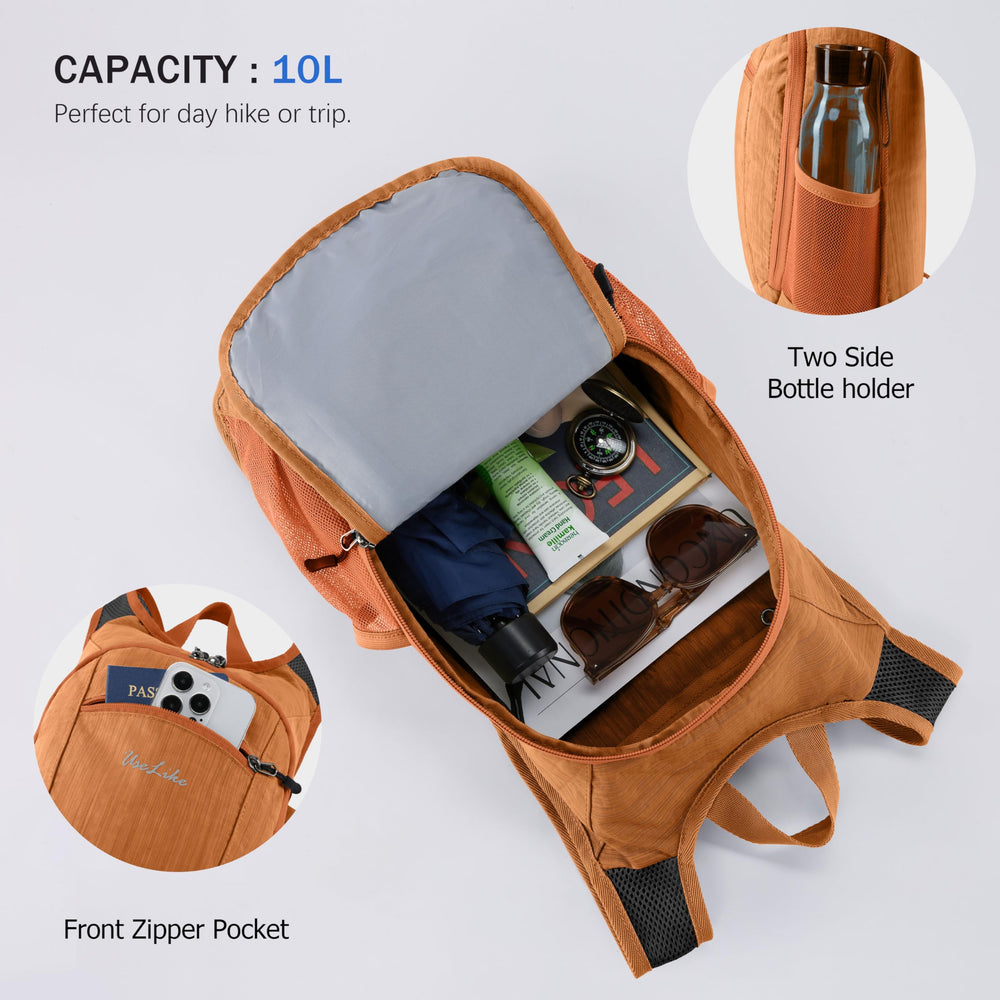 Uselike 10L hiking backpack unisex orange design suitable for men and women.