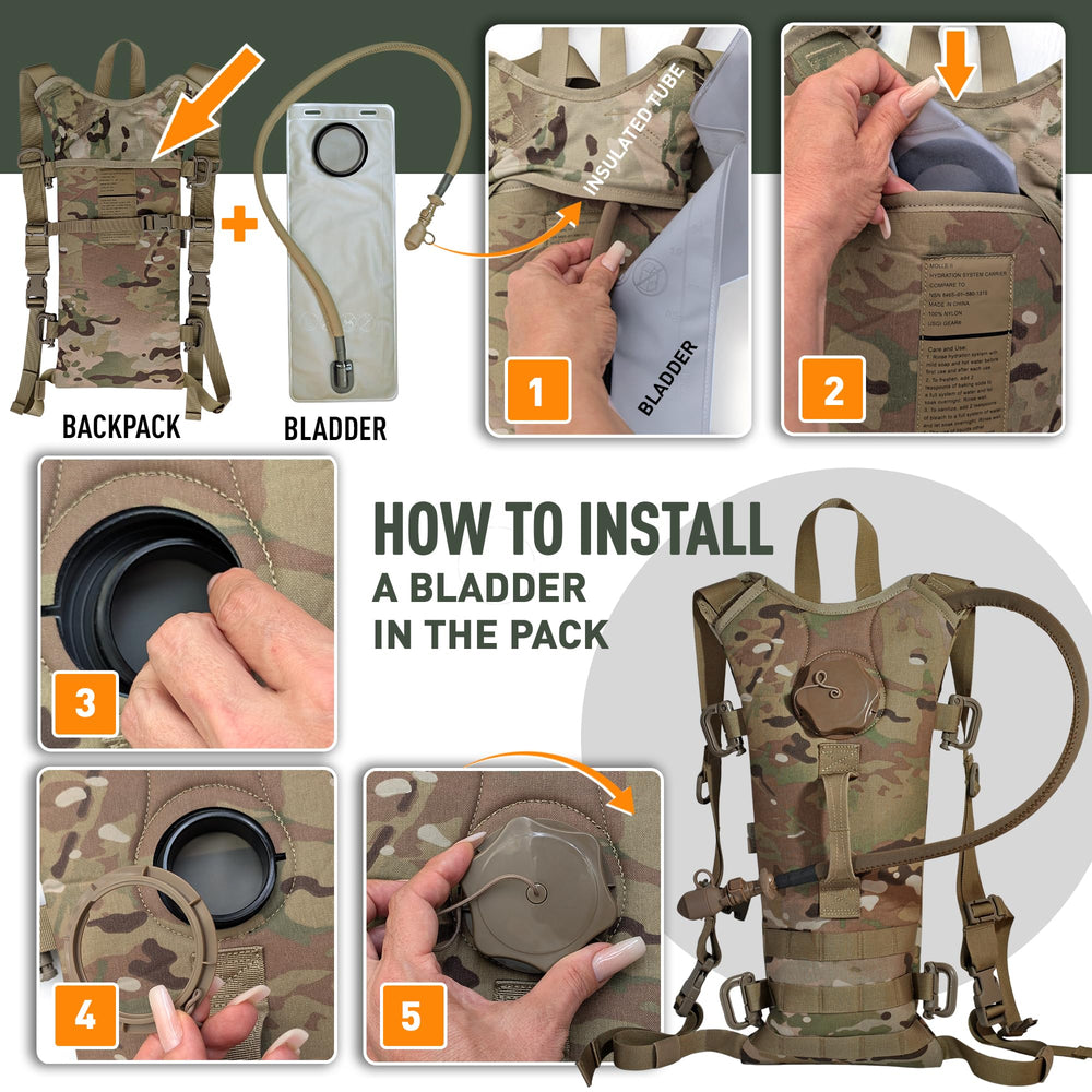 USGI GEAR low-profile hydration carrier sits close to the body for agile movement.