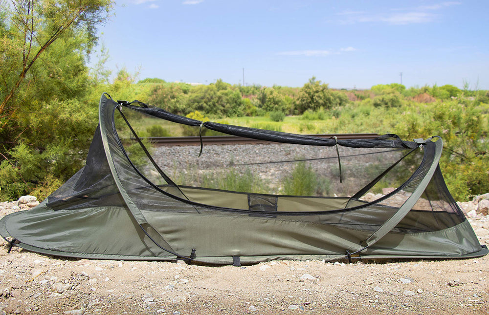 USGI Industries Bivy Tent double rain fly loops enable weather-ready setup.