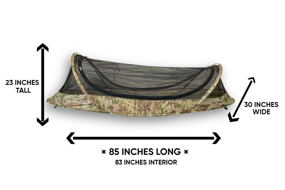 USGI Industries Bivy Tent with a dry-floor protects against damp ground conditions.