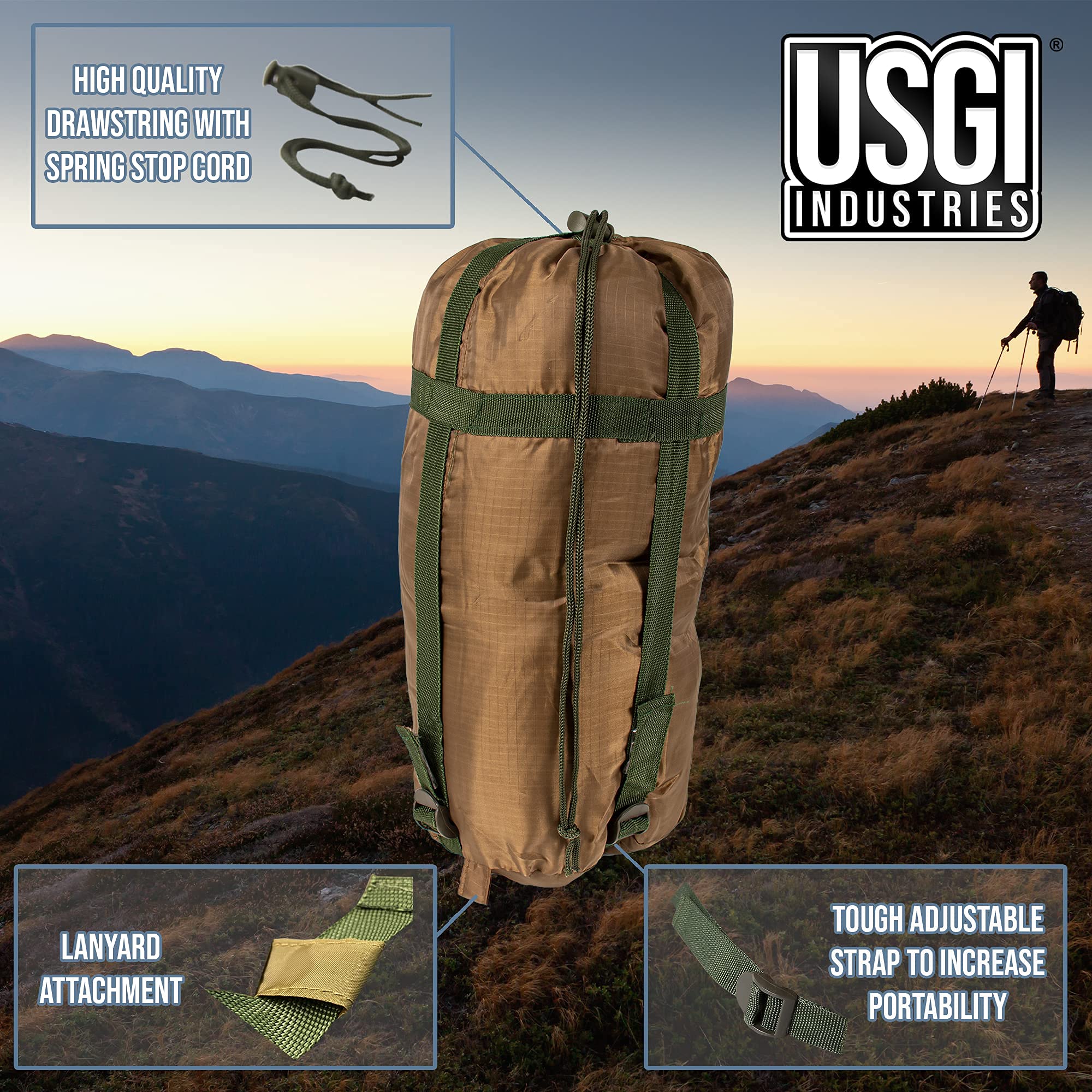 USGI Industries Military Woobie Blanket with 8 tie cords ensures secure setup in wind