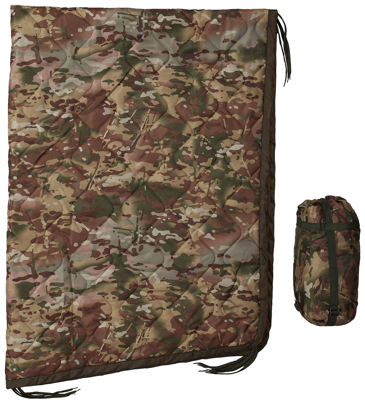 USGI Industries Military Woobie Blanket folded in compression sack for travel.