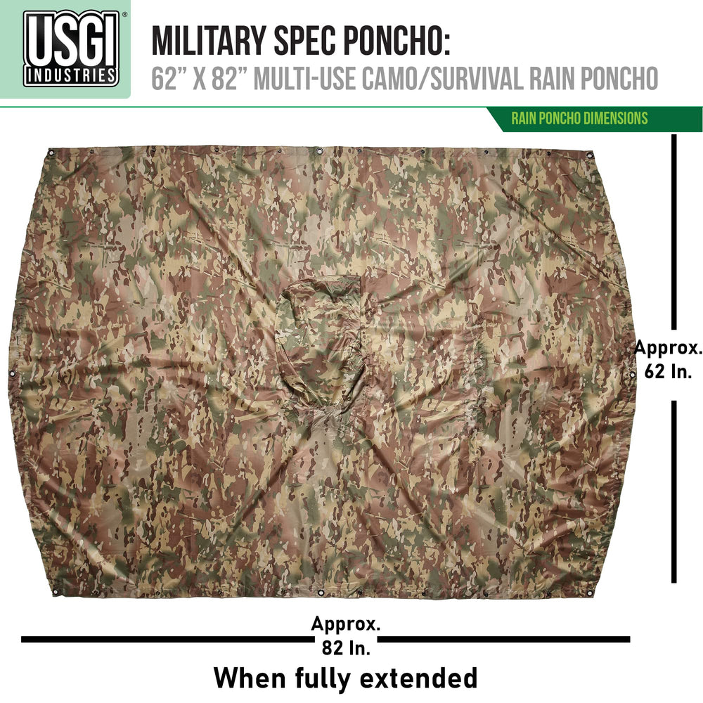 Hood with drawstring on USGI poncho for secure fit in wind.