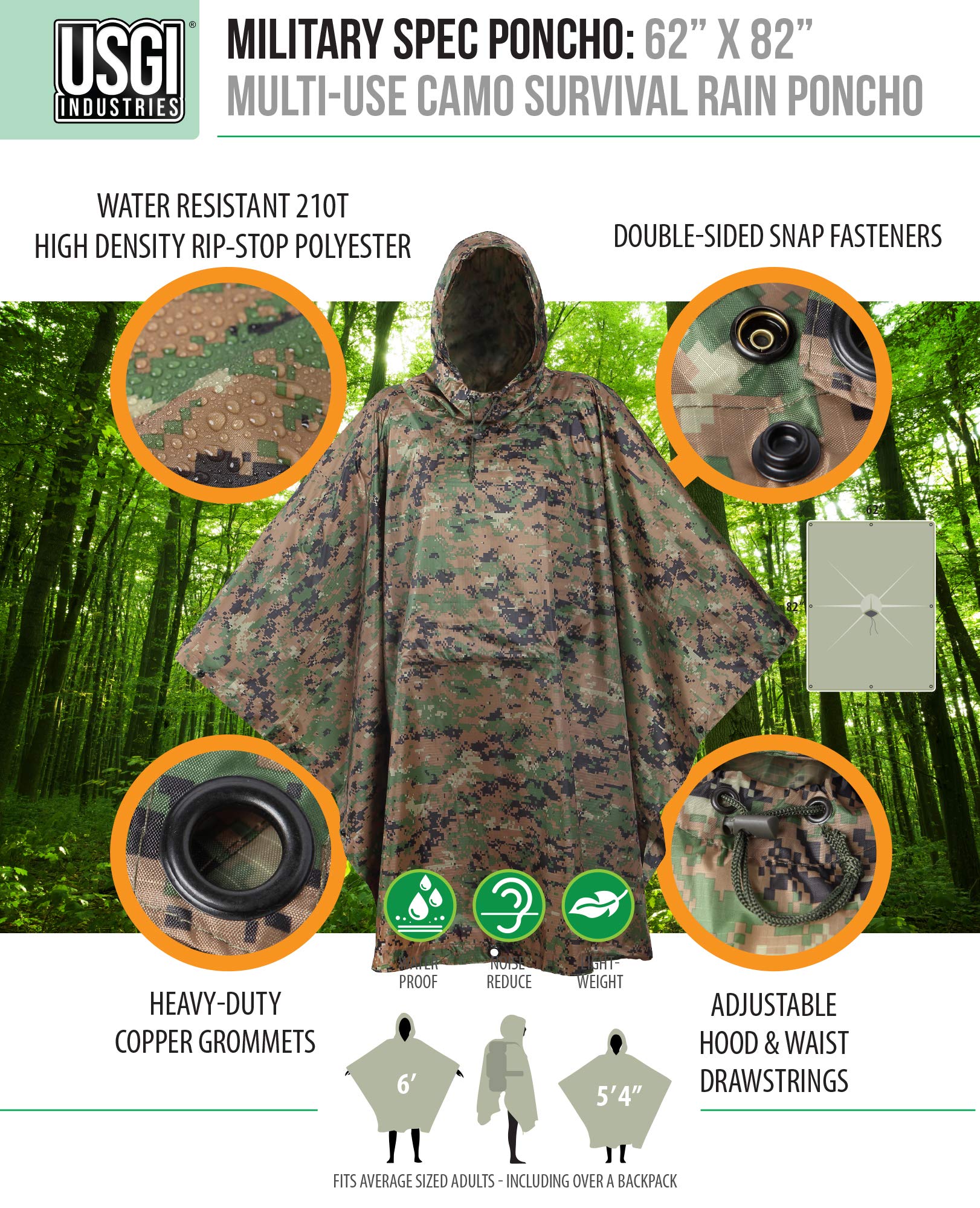 USGI Industries rip-stop 210T polyester reduces wear and noise for discreet field use.