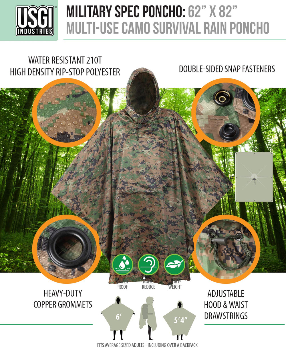 USGI Industries rip-stop 210T polyester reduces wear and noise for discreet field use.