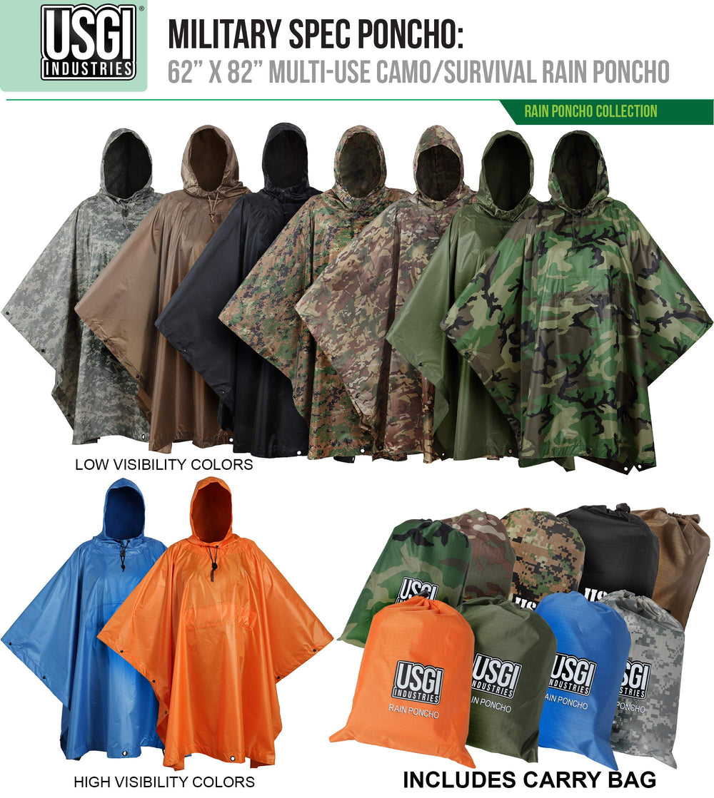 USGI poncho on backpack enables hands-free outdoor performance during hikes.