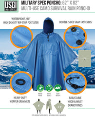 USGI poncho waterproof ripstop fabric guards against rain and abrasion.