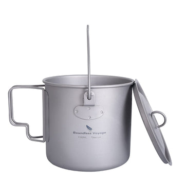 usharedo camping titanium pot with lid and collapsible handle for lightweight outdoor meals.