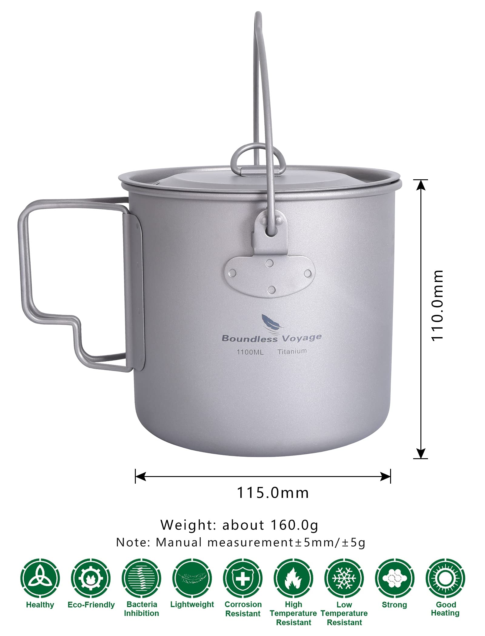 usharedo titanium camping cup 1100ml capacity compact for solo hikers and picnics.