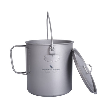 usharedo titanium pot 750ml with folding handle, ultralight camping cookware.