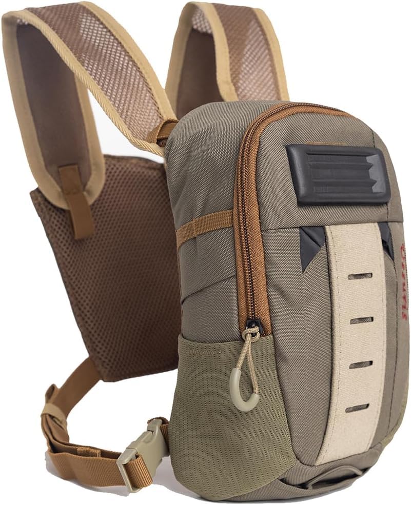 Ussuris small fly fishing chest pack front view showing elevated suspension for dry gear