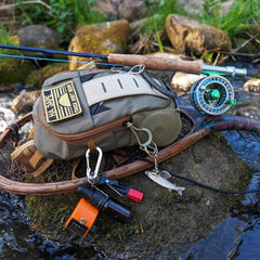 Ussuris small fly fishing chest pack side view highlighting comfortable fit and mobility