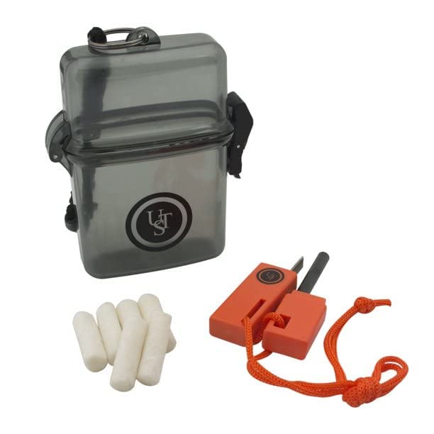 UST Fire Starter Kit 1.0 waterproof case keeps tinder dry during camping.