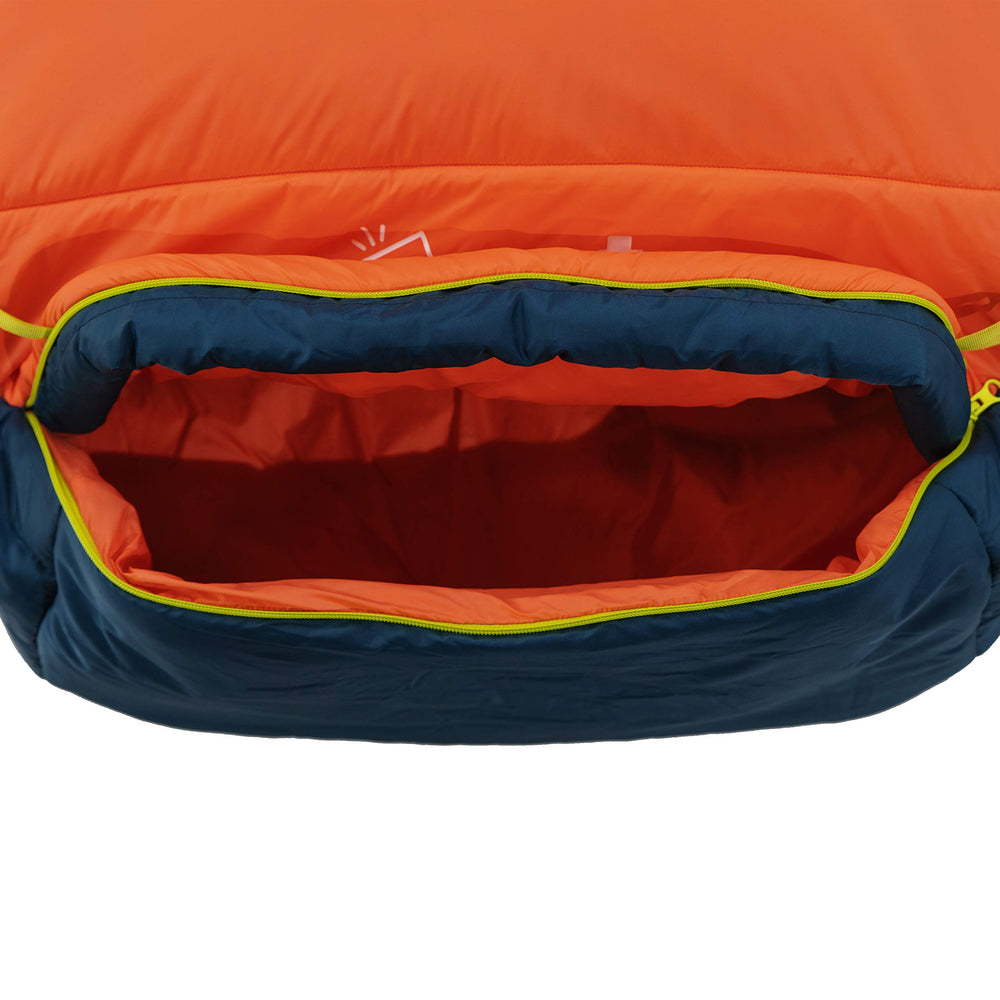 UST Monarch sleeping bag's 20D ripstop fabric shown for rugged outdoor durability