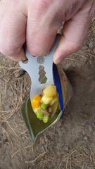 Closeup of spork tips on the ust Multi-Tool for versatile meals.