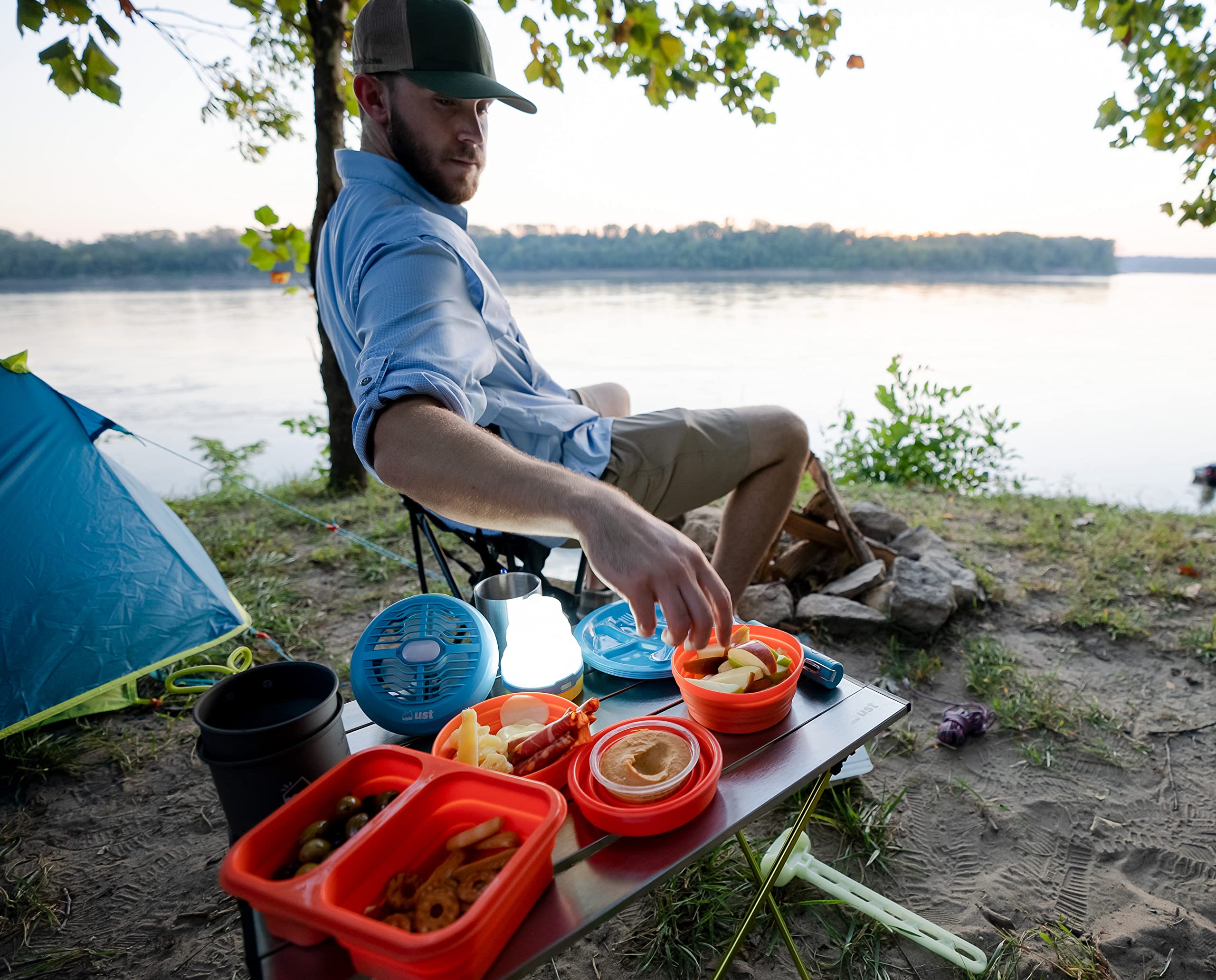 UST Spright emits amber nightlight for ambient tent lighting after dark.