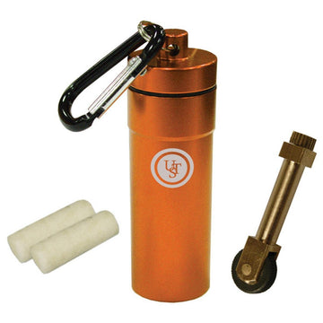 UST Stoke Kit with Micro SparkWheel and tinder in a waterproof base case for camping preparedness.