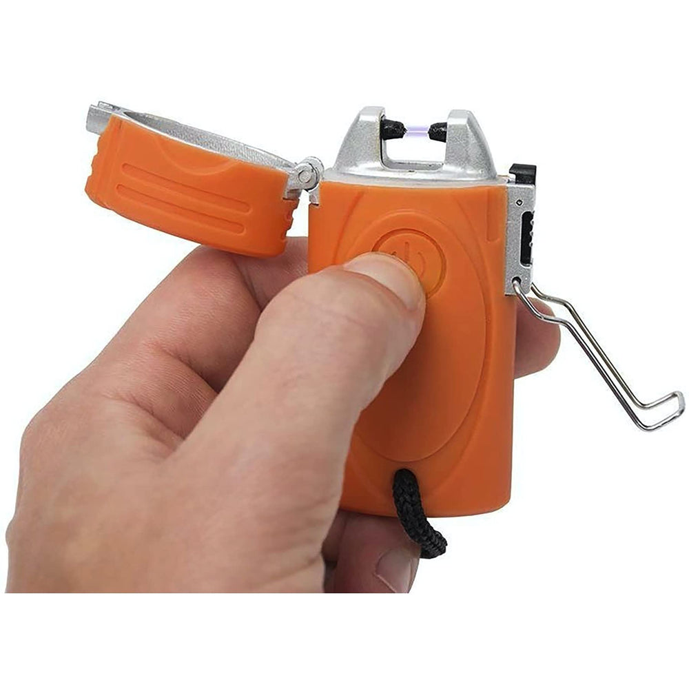UST TekFire orange with wrist lanyard demonstrates easy grip and portability.