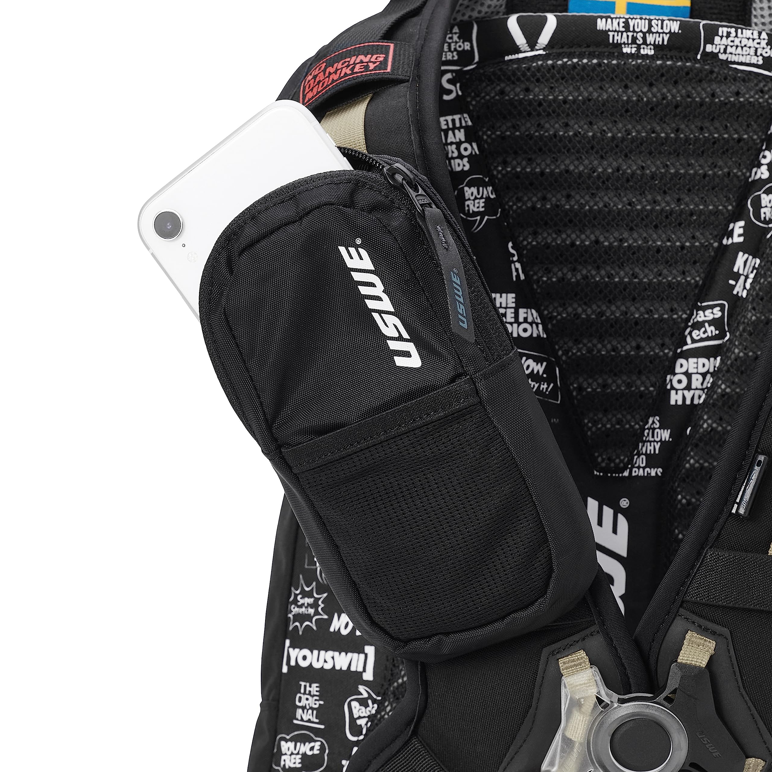 USWE Core detachable phone pocket on chest strap for quick access