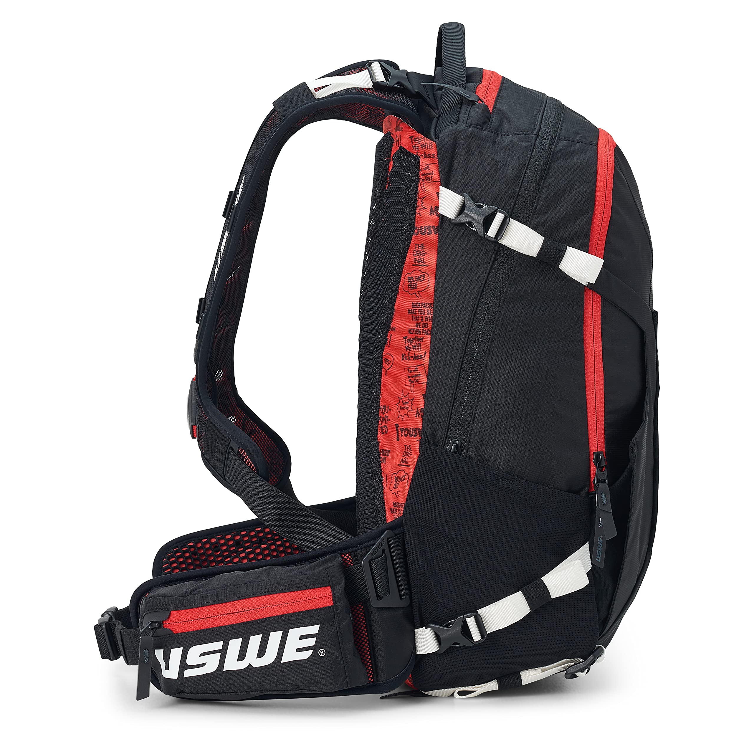USWE Flow 25L torso-size adjustment shows customizable rider fit.