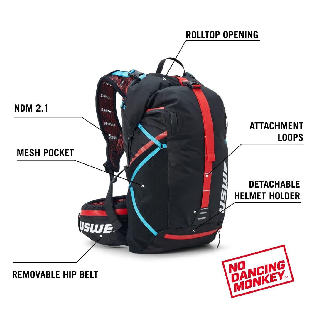 USWE Hajker 30L waterproof rolltop opening protects gear from rain