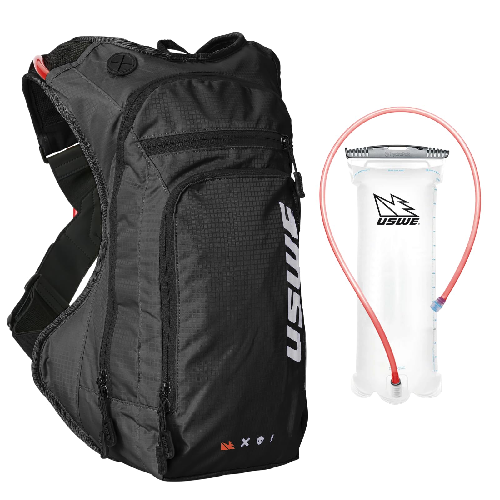 USWE Outlander Moto hydration pack hero shot showing stability on rugged trails