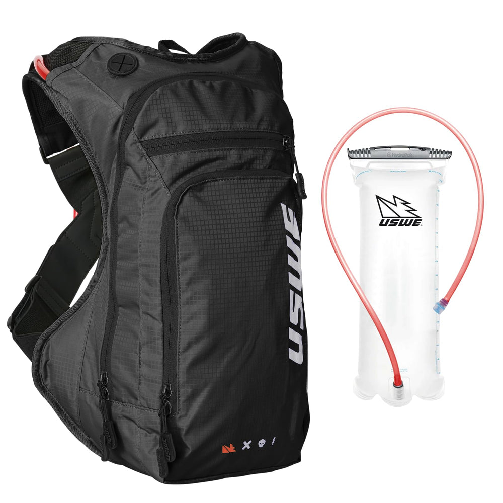 USWE Outlander Moto hydration pack hero shot showing stability on rugged trails